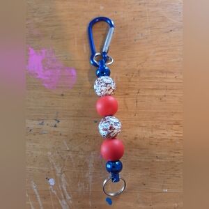 Blue and Red Beaded Keychain